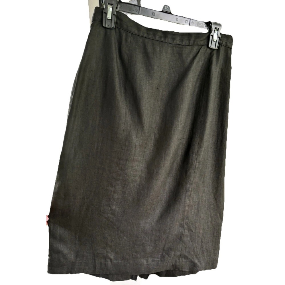 Vintage 100% Linen Skirt Black Tailored Knee Length Women's Sz 14